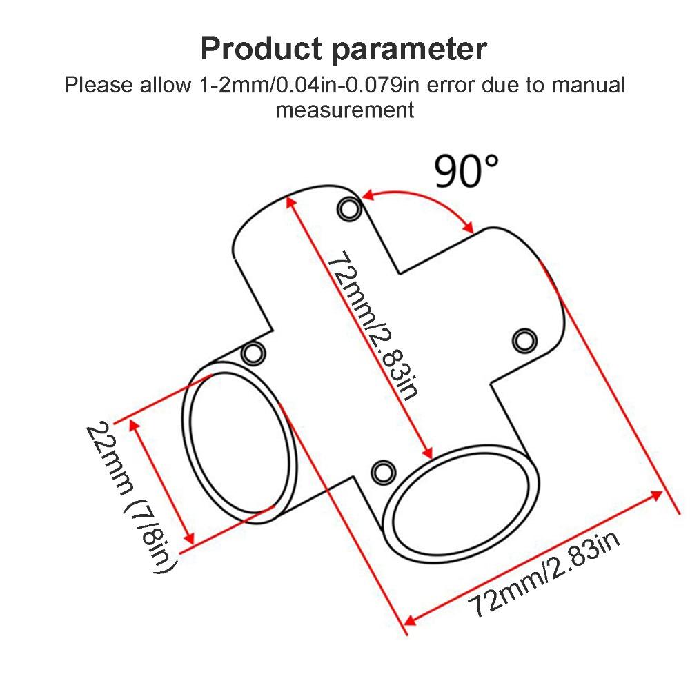 Heavy Duty Tube Pipe Connector 22mm (7/8in) 4 Way Cross Boat Hand Rail Fitting Boat Construction