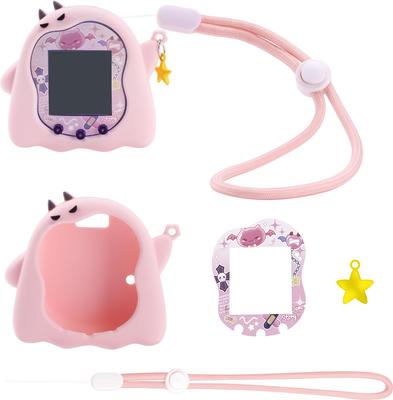 BUBBLELOGUS [For Tamagotchi Uni] Cute Silicone Protective Case with Charging Port, Wrist Strap & Stickers (Pink)