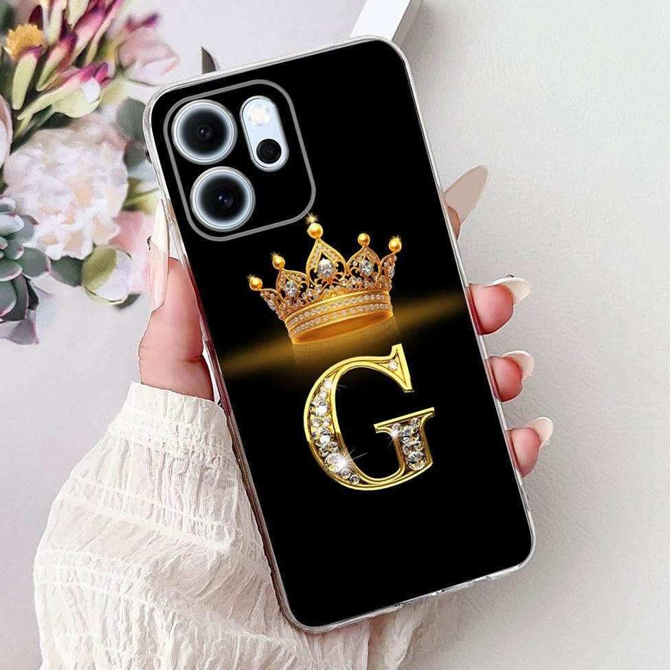 For Oppo Reno 14F CPH2743 Case For Oppo Reno14 F Cover Transparent Luxury A-Z Letters Fashion Flowers Crown Soft Bumper Casing