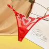 Love Heart Lolita Embroidered Lace-Up Thong - Plus Size Adjustable Sheer Anime Panties