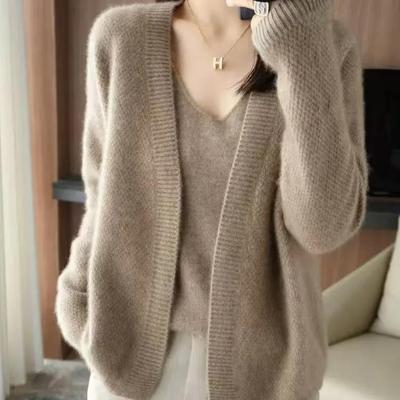Women Spring Autumn V-Neck Knitted Sweater Lady Loose Solid Color Warm Office Cardigan