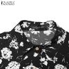 ZANZEA Women Casual Turn Down Collar Short Sleeve Floral Shirt Dress