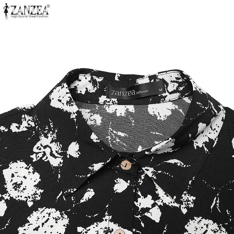 ZANZEA Women Casual Turn Down Collar Short Sleeve Floral Shirt Dress