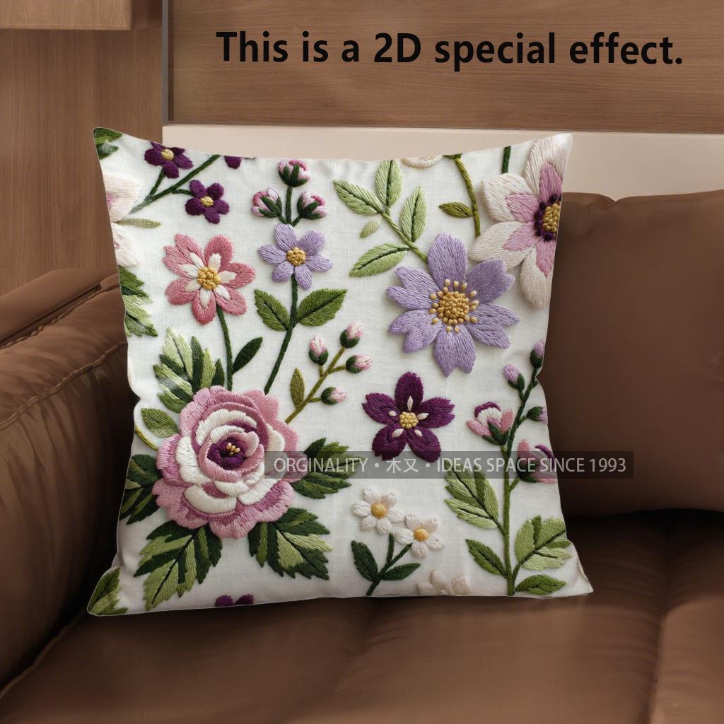 

2D Vintage Embroidered Style Floral Throw Pillow Covers Pattern Cushion Cover Suitable For Sofa Bedroom Car Pillow Cover 40x40cm