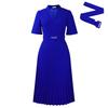 Women Summer Pleated High Waist V Neck Dress