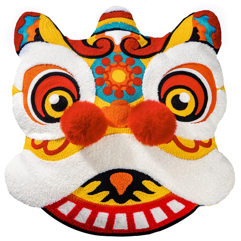 Joy Chinese Traditional Dance Lion Embroidery Cushion Sofa Chair Car Waist Cushion Wedding Bedding New Year Decorative Pillow