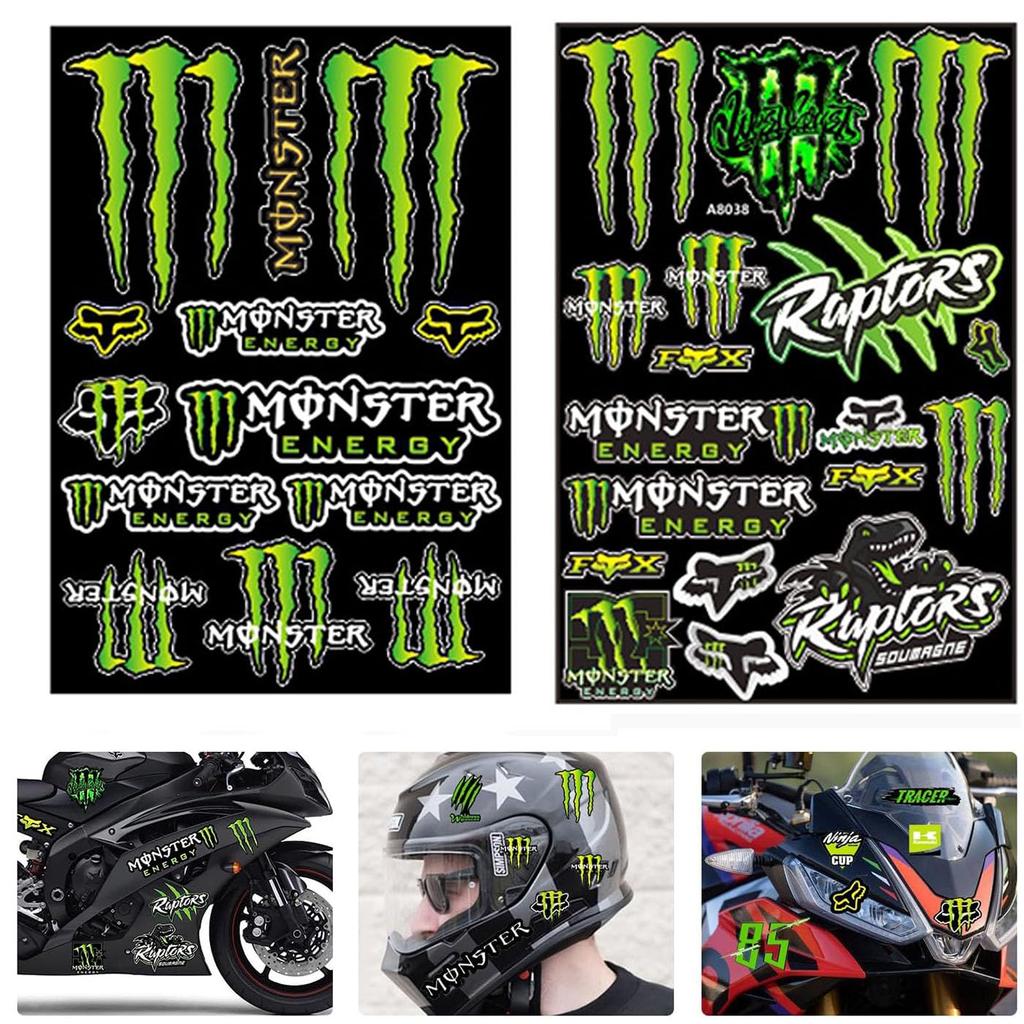 Mirhua Monster Energy Motocyklová sada pro a Univerzální samolepky, 4, Auta, Motocykly, Přilby, Odolné proti světlu, Přizpůsobitelné,