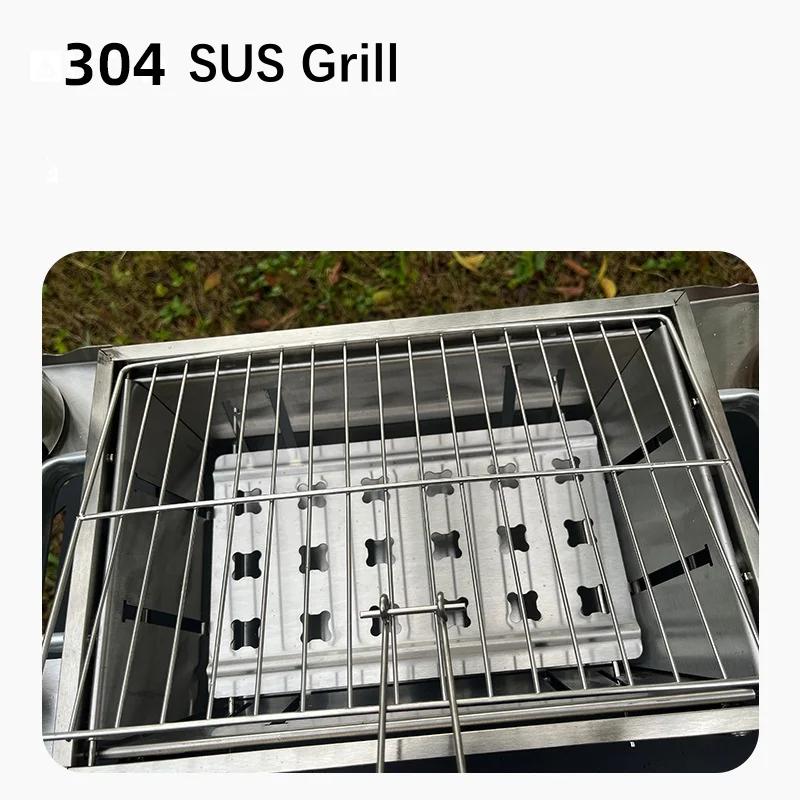 Camping BBQ Stove, Folding Charcoal Grill , Adjustable Furnace Carbon Plate Height,Stainless Steel,Instantly Expand