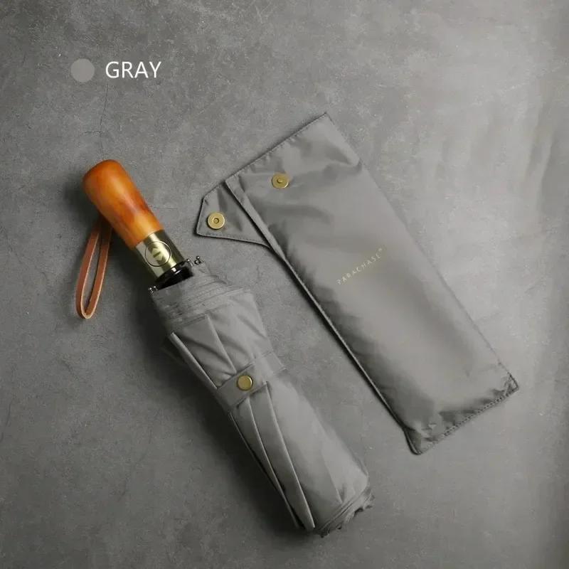 

60 спиц Полностью автоматический Мужской Высококлассный Деловой Зонт С Деревянной Ручкой Складной Черный Резиновый Солнцезащитный Зонт Увеличенный IRON&12K серый