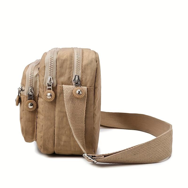 Durable Multi-layer Zipper Crossbody Bag, Nylon Square Shoulder Bag, Perfect Messenger Bag For Daily Use
