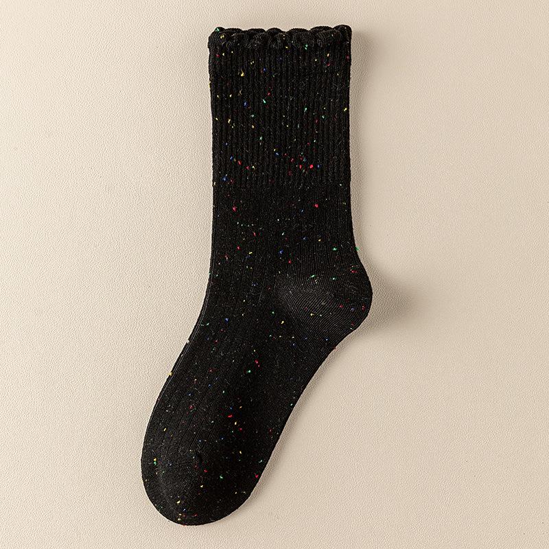 

Женские хлопковые носки с рюшами из точечной пряжи - Осенне-зимние до середины икры кружевные теплые One Size чёрный