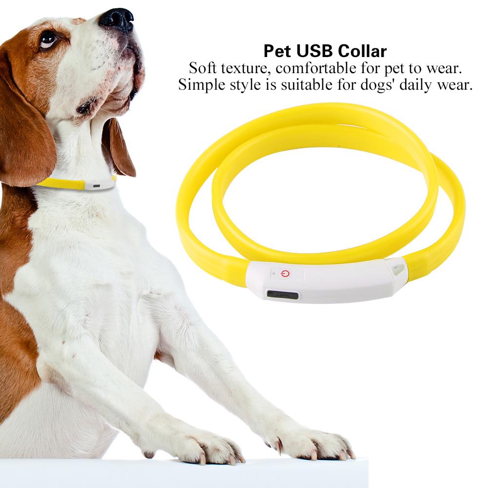 Pet Dog Collar Silicone Soft USB Rechargeable Light Flashing Puppy Night Safety Collars(Yellow)