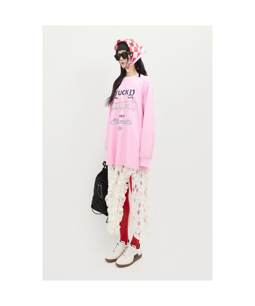 LUCKY CHOUETTE Print Point Long Length Long-Sleeved T-Shirt (Pink) Lftas25190Pix