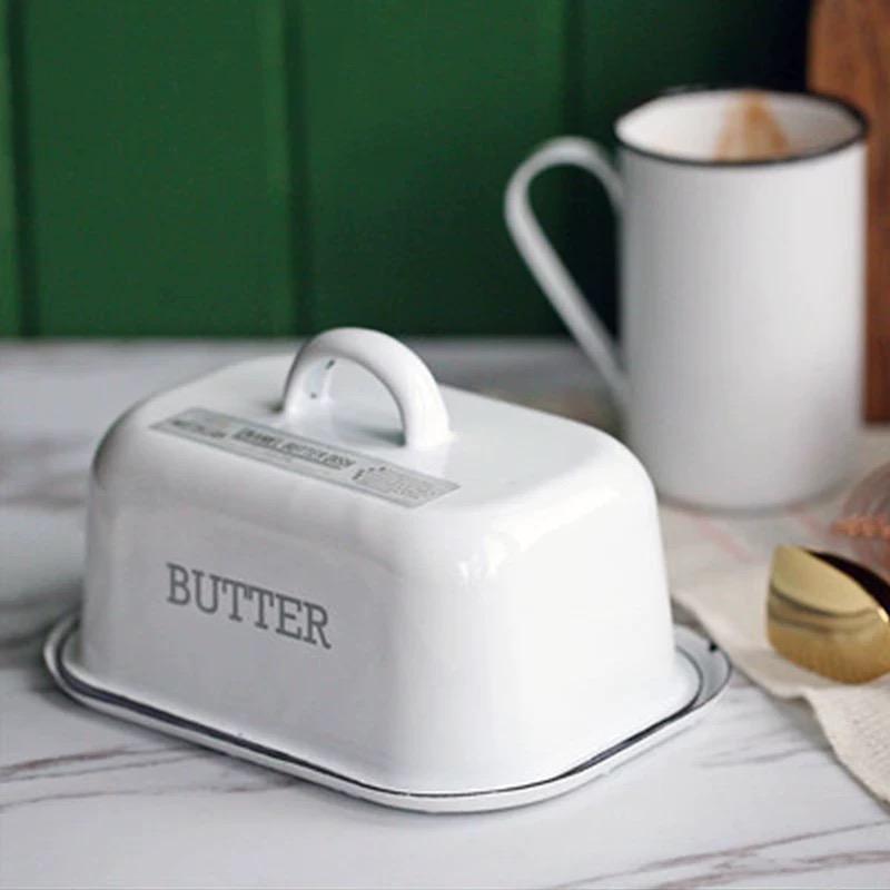 Enamel Butter Dish with Lid – Sealed Cheese Box and Dessert Tray for Kitchen or Restaurant Use