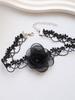 Lolita Camellia Choker Necklace for Women - Dark Clavicle Chain, Maid Style Neckband Collar