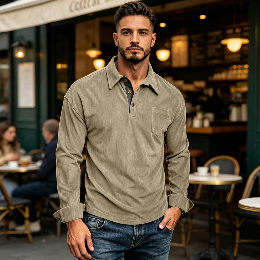 Men's Cotton Corduroy Long Sleeve Shirt with Collar for Everyday Wear