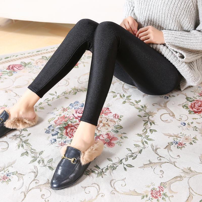 Large Size Spring and Autumn Elastic Thin Women's Black Small-foot Leggings, Thin Stepping Glossy Pants, and Leggings