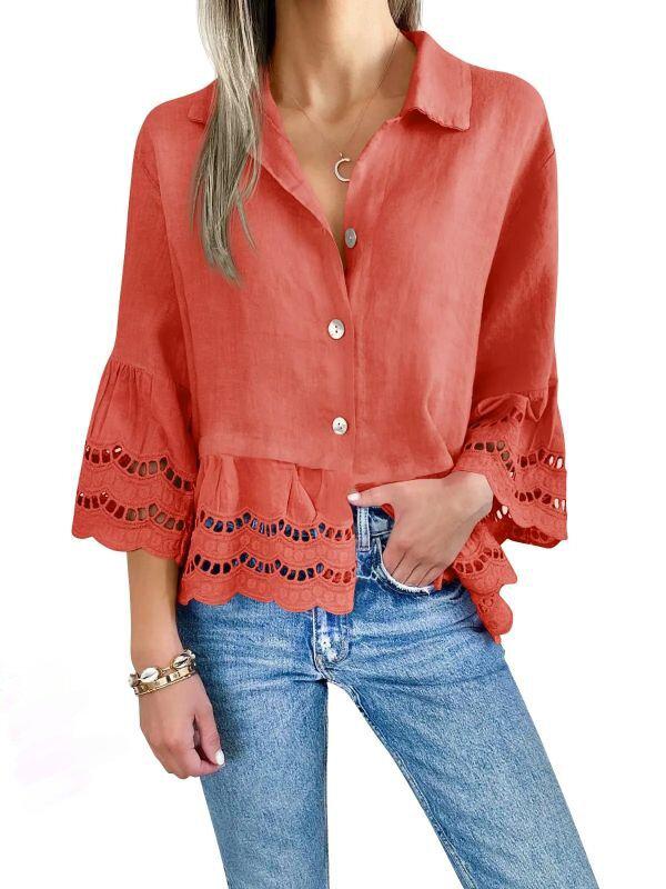 2025 Spring/Summer Women's Flare Sleeve Lace Shirt