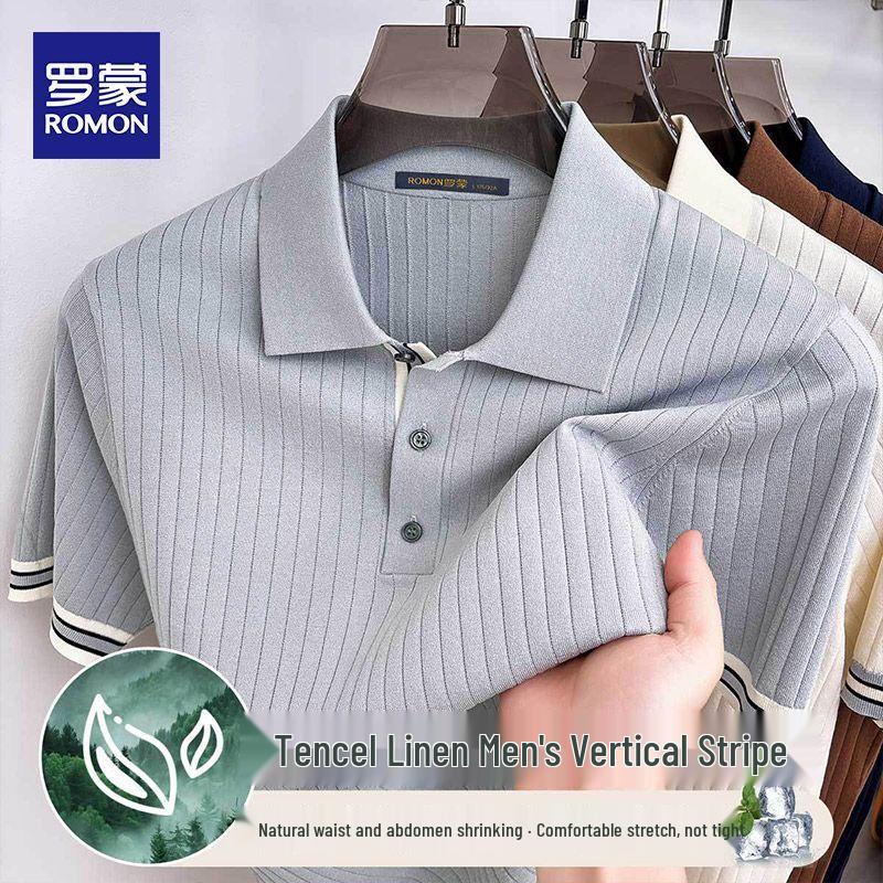ROMON Men s Old Money Style Knit Polo Shirt L