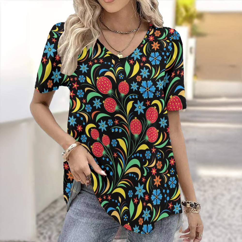 Summer Flower Rose 3D Print T-shirt Women Streetwear Casual T Shirts Y2k Tops Woman Harajuku V-Neck Tees Oversized Clothing
