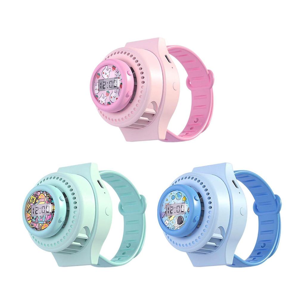Compact Wrist Watch with Fan Quiet USB Rechargeable for Office Kids Outdoor Pink