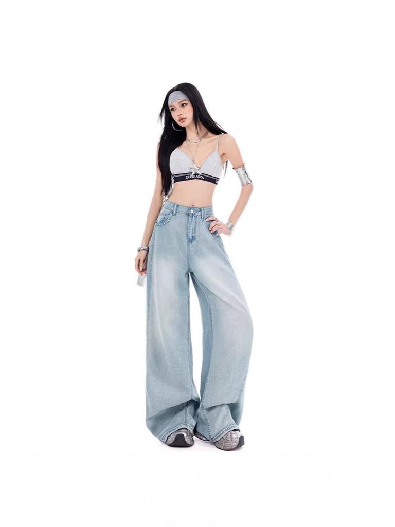 Versatile Loose Wide-Leg Denim Women's Pants - Slimming, Comfortable, Casual, Tall-Lengthening Patchwork for Spring