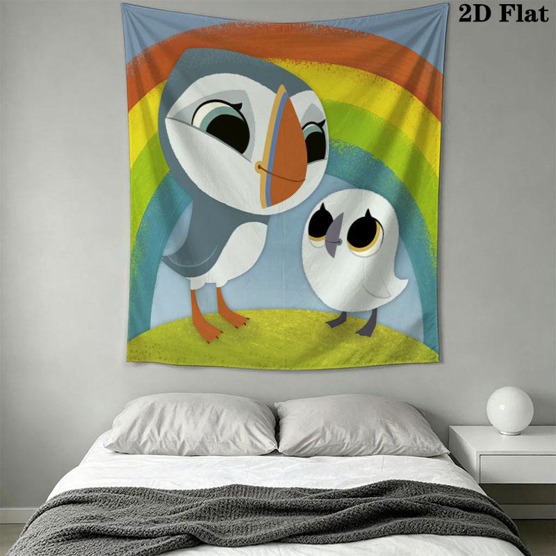 Puffin Rock Joy Wall Hanging Printed Fabric Blanket Decorative Tapestries for Bedroom Living Room Home Decor