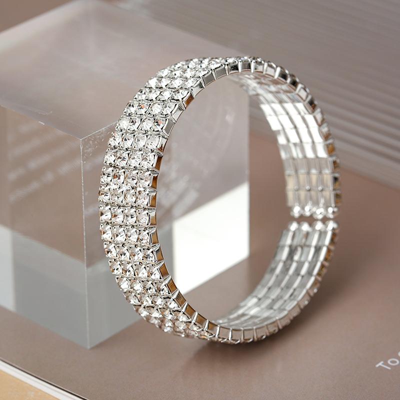 Classic Multilayer Shiny Crystal Rhinestone Cuff Bracelets Bangles Women Wristband Gold Silver Color Wedding Bracelet Jewelry