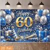 2D Blue Gold 60th Birthday Backdrop Happy 60th Birthday Photography Background