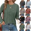 Autumn Winter Long Sleeved Top with Round Neck Pleated Knit Solid Color Loose Fitting Women's T-shirt