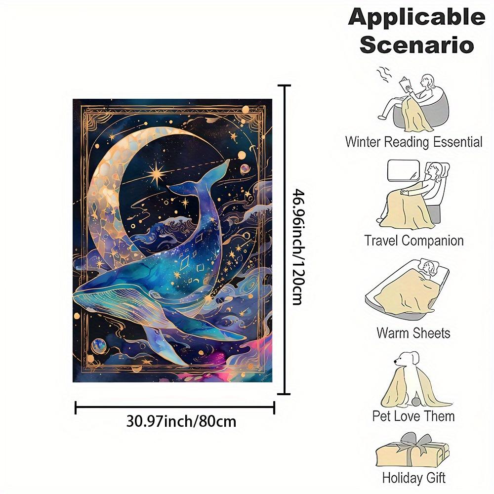 Whale in Starry Night Sky Print Flannel printed blanket suitable for all seasons suitable for living room office sofa and travel