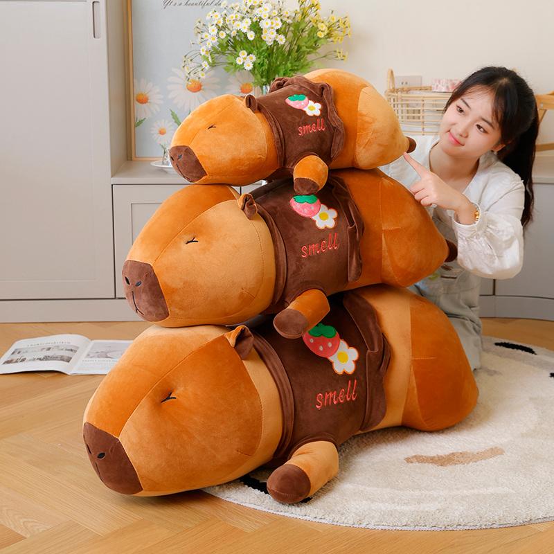 55-95 cm Cartoon Riesiges langes Capybara-Plüschpuppenkissen Hochwertiges weiches Kapuzen-Capybara-Plüschtier Wohnkultur Beschwichtigungspuppe
