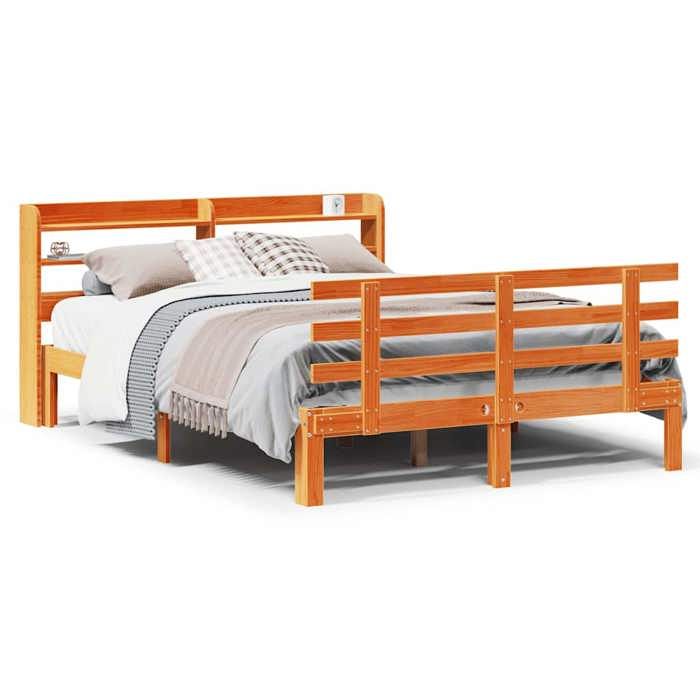VidaXL Cadre de lit et tête de lit cire marron 150x200 cm bois de pin, lit, cadre de lit en bois massif, meuble de chambre à 3306872
