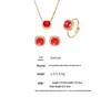 Stainless Steel Zircon Necklace, Ring & Earrings Set with Red Gemstones