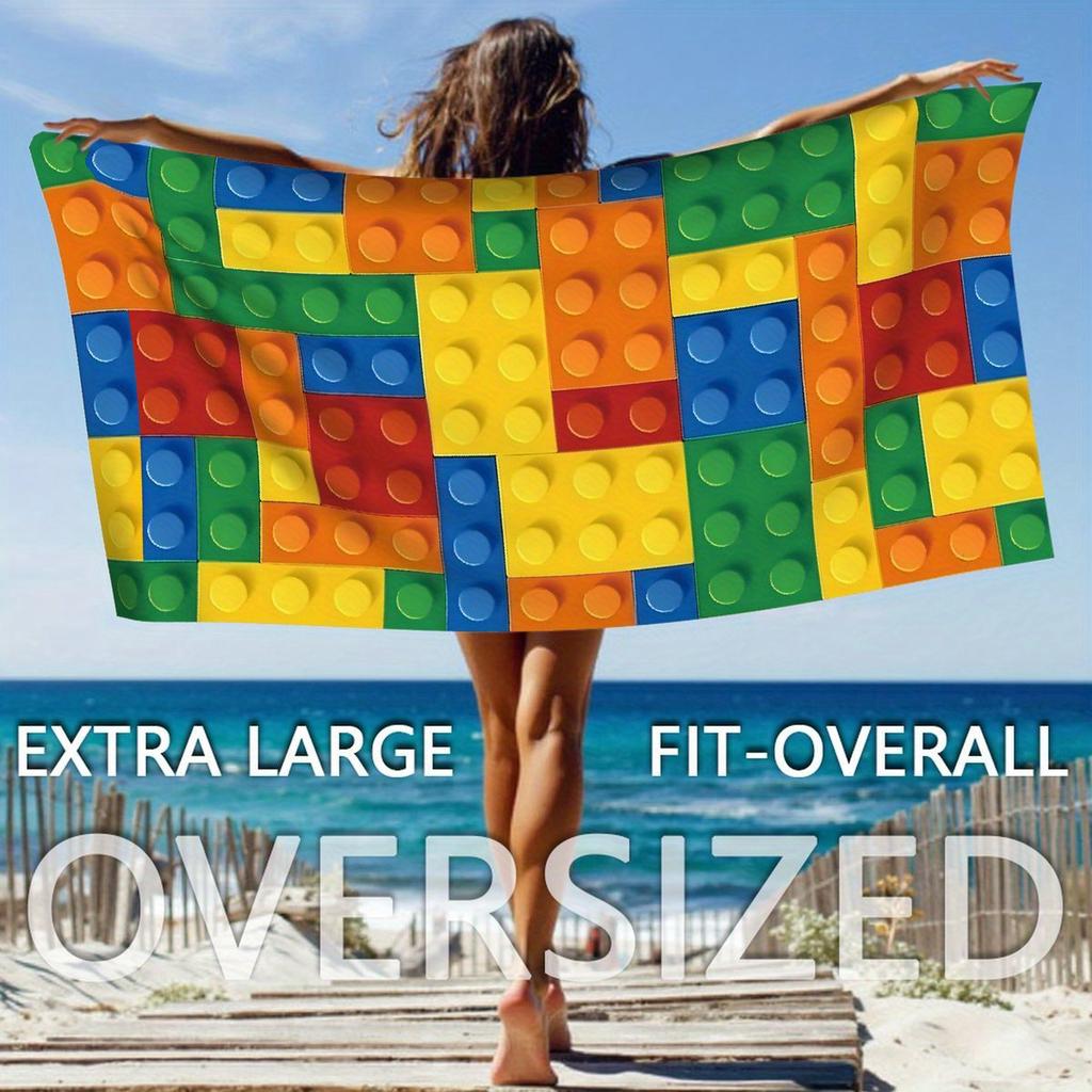 Funny Toy Bricks Beach Towel for Kids Boys, Colorful Pattern Flat Print, Yoga Fitness Camping Picnic Mat, Birthday Gift Idea