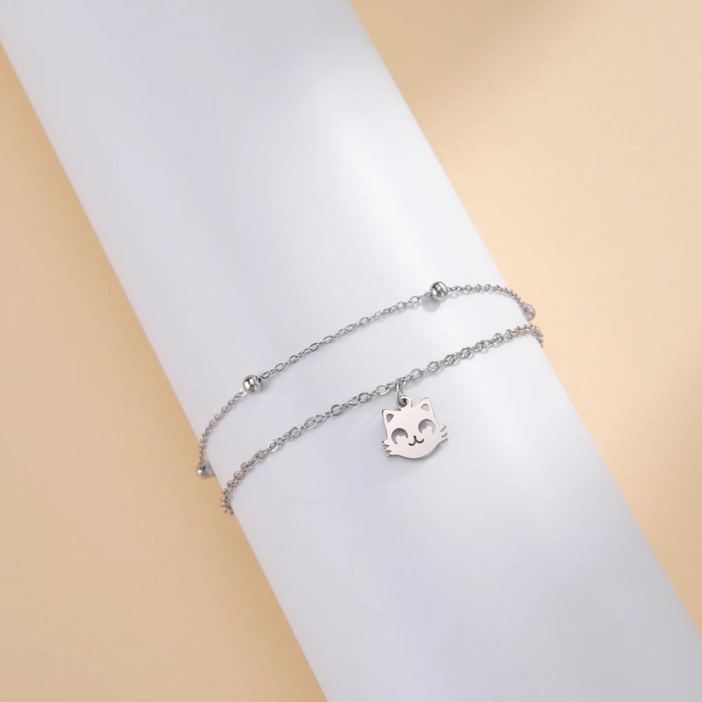 Cazador Stainless Steel Cute Cat Kitten Chain Foot Anklet Summer Beach Gold Color Bracelet on the leg for Women Jewelry Gift New