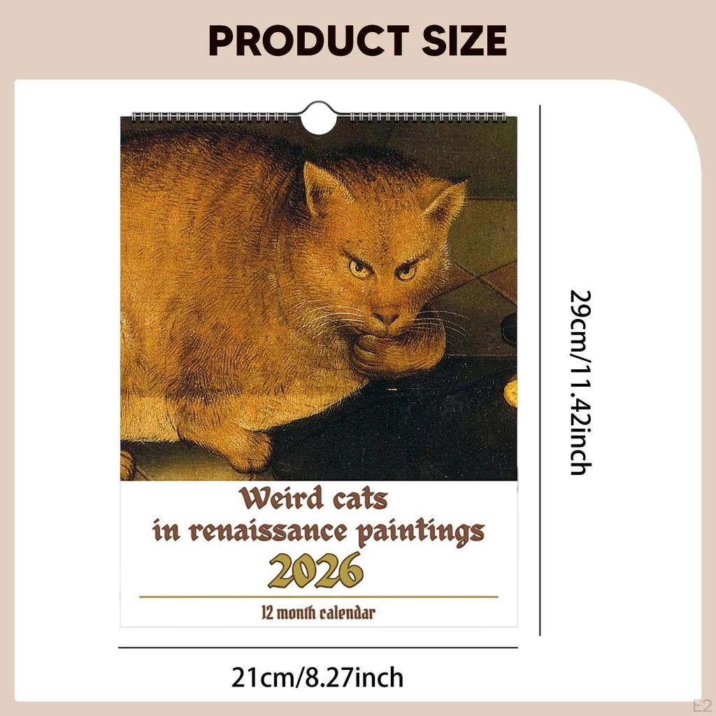 Wall Calendar Planner Funny Ornaments Decor Monthly Strange Cat for Office Organizing