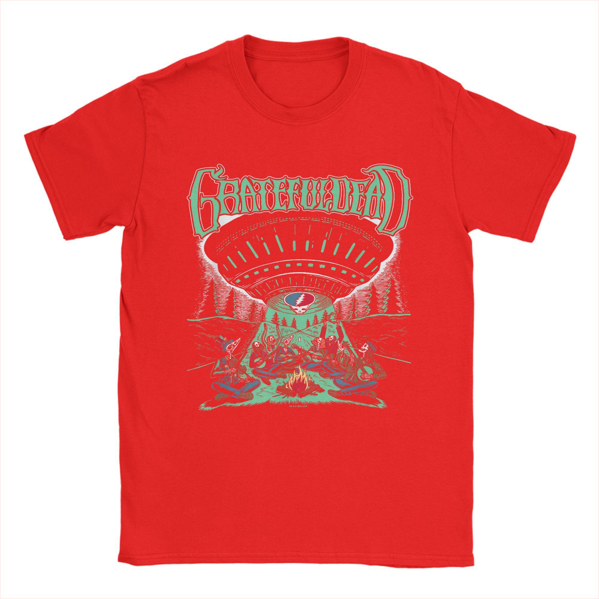 Unisex TShirts Gratefully Rock Band Dead Creative Pure Cotton Tee Shirt Skeletons Aliens Camping T Shirt Crewneck Tops 4XL 5XL 6XL S