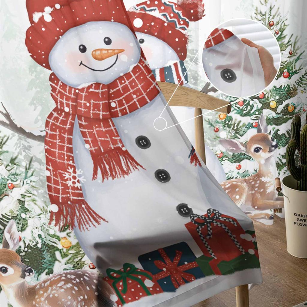 Snowman Deer Christmas Tree Ball Poinsettia Sheer Curtains Living Room Decoration Window Curtains Kitchen Tulle Voile Curtains