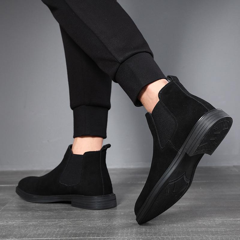 Fashion England Style Men's Casual Business Office Chelsea Boots Cow Suede Leather Shoes Black Trendy Cowboy Autumn Winter Ankle Botas