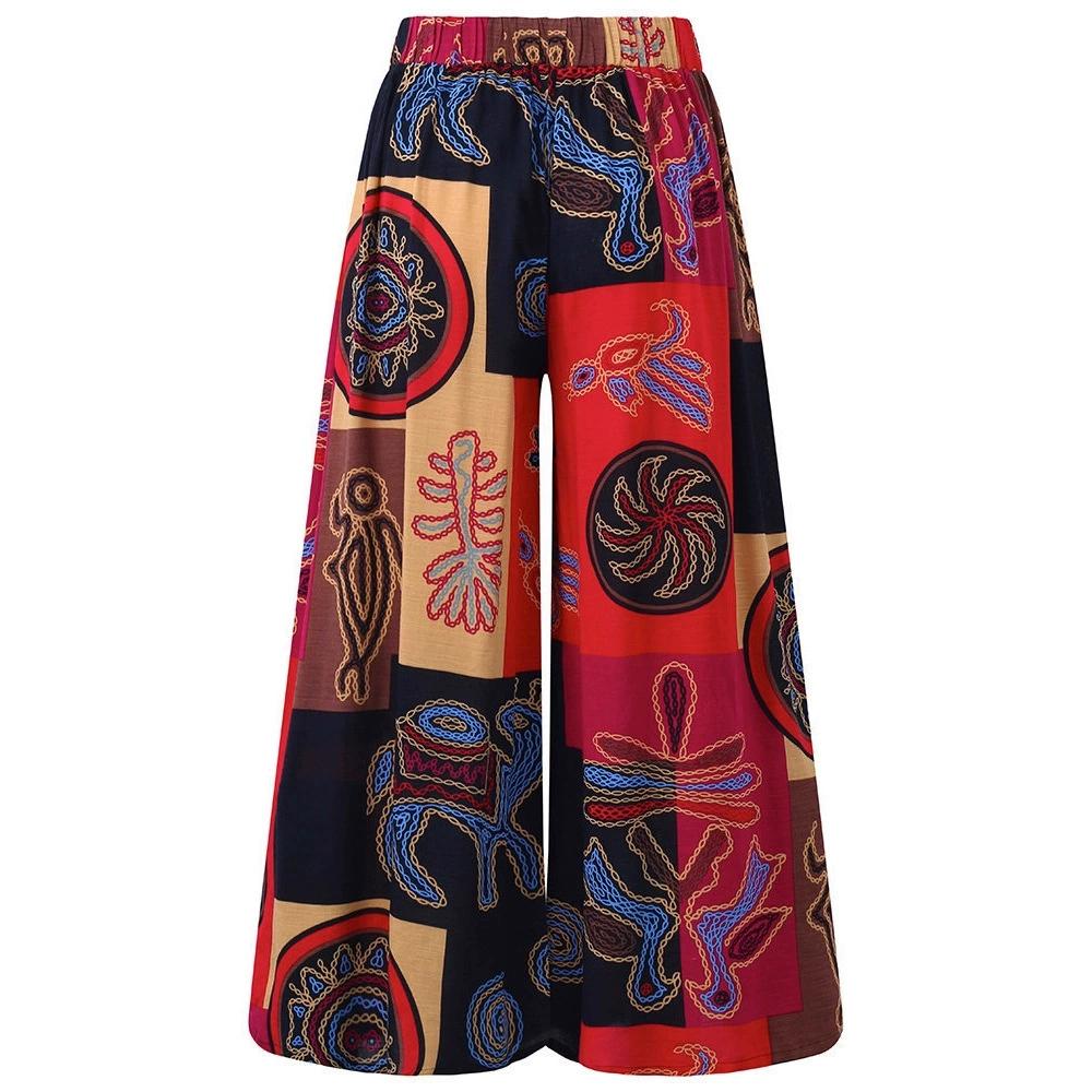 

Women Casual Palazzo Pants High Waist Vintage Plus Size Wide Leg Trousers 5XL красный