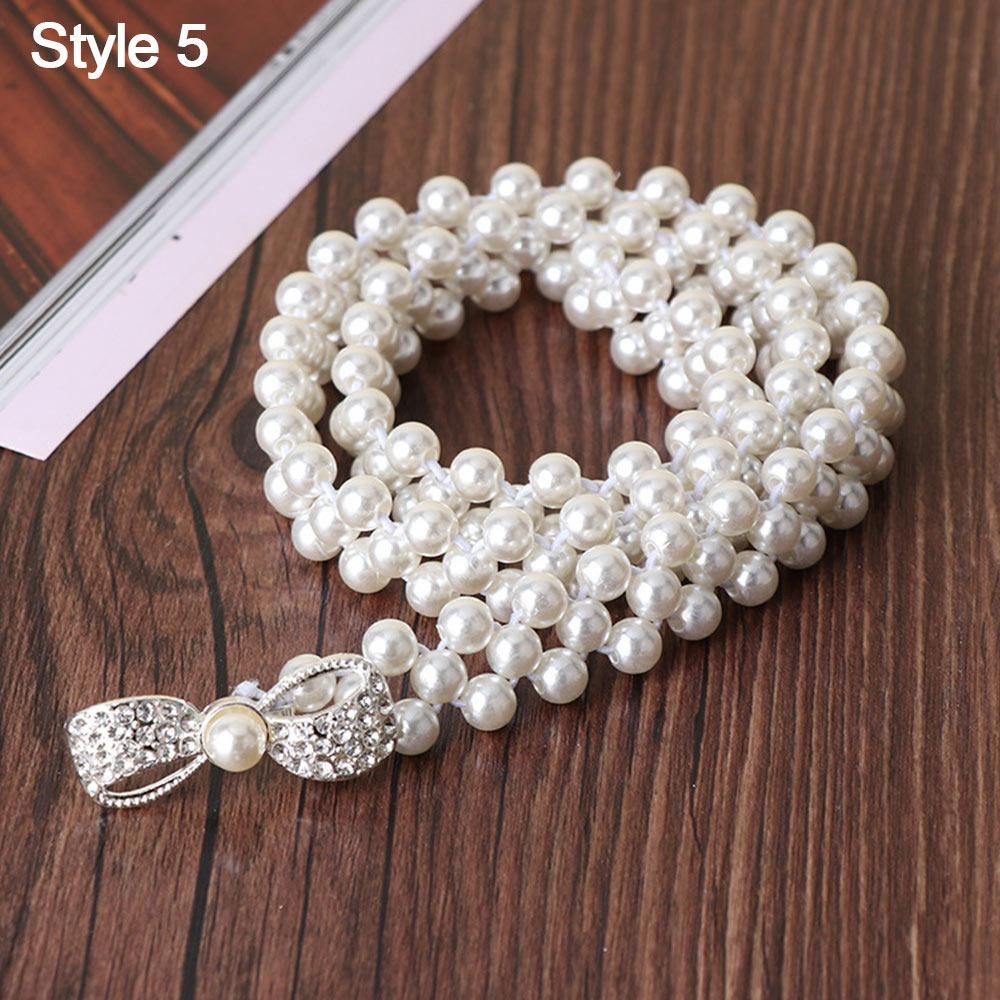 Ladies' Elastic Rhinestone Waist Chain Thin Drawstring Belt Fashion Pearl Waist Belt  For Women