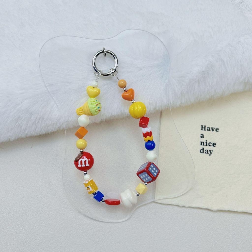 Original Hand-Painted Dopamine Beaded Phone Chain with Anti-Lost CCD Camera Pendant