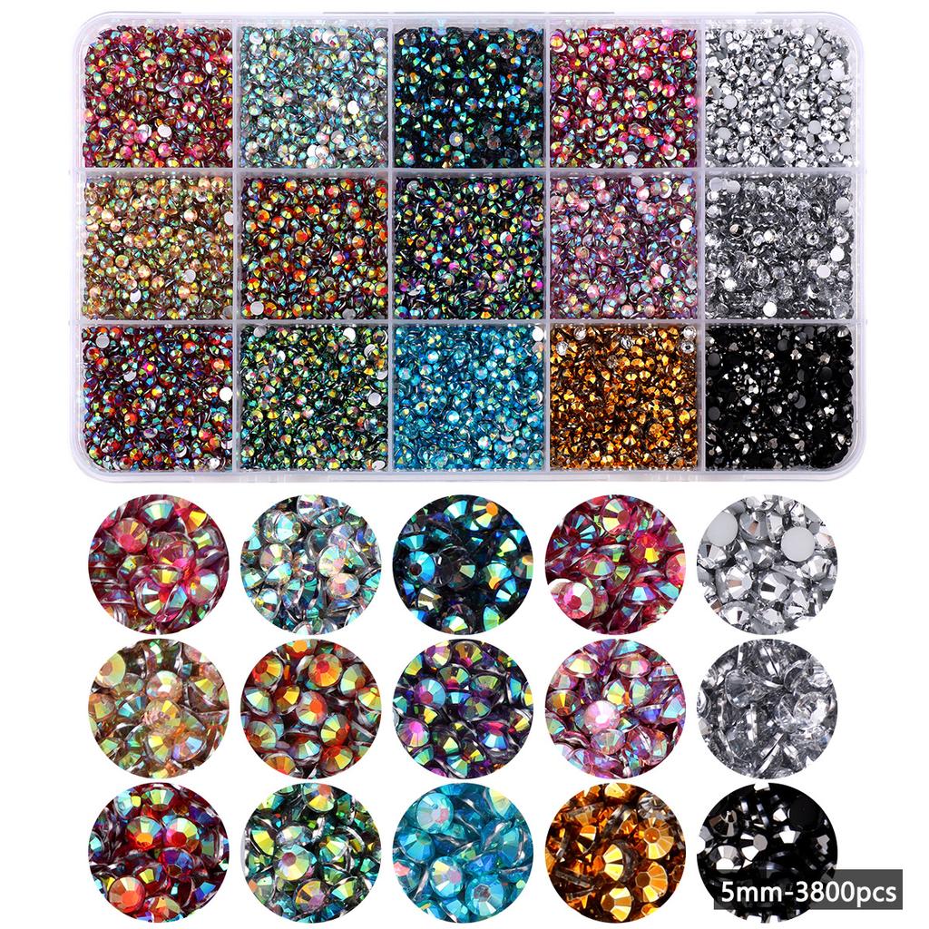 15-Kleur Hars Platte Bodem Boor, Kleur Ab Boor, Gemengde Kleur Acryl Boor, Handgemaakte Diy Sticker Boor, Grote Transparante Diamant Sieraden Set.