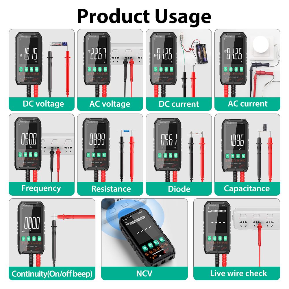 MASTFUYI Digital Multimeter Smart Electrician Mini Tester For DC/AC Voltage Capacitance Ohm Hz NCV Professional Multitester