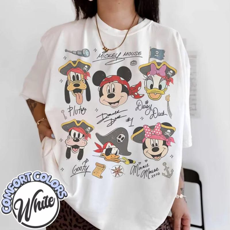 Vintage Pirate Shirt Mickey Friends Pirate Signature Crew Tee Minnie Goofy Donald Daisy Comfort Colors Cotton Shirt S