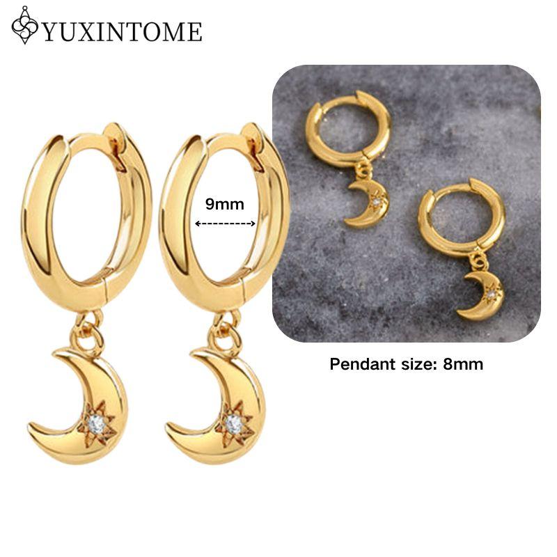 YUXINTOME 925 Silver Ear Needle Zircon Hoop gold Earrings For Women Square Plate Pendant Cutout Heart Earrings Fashion Jewelry