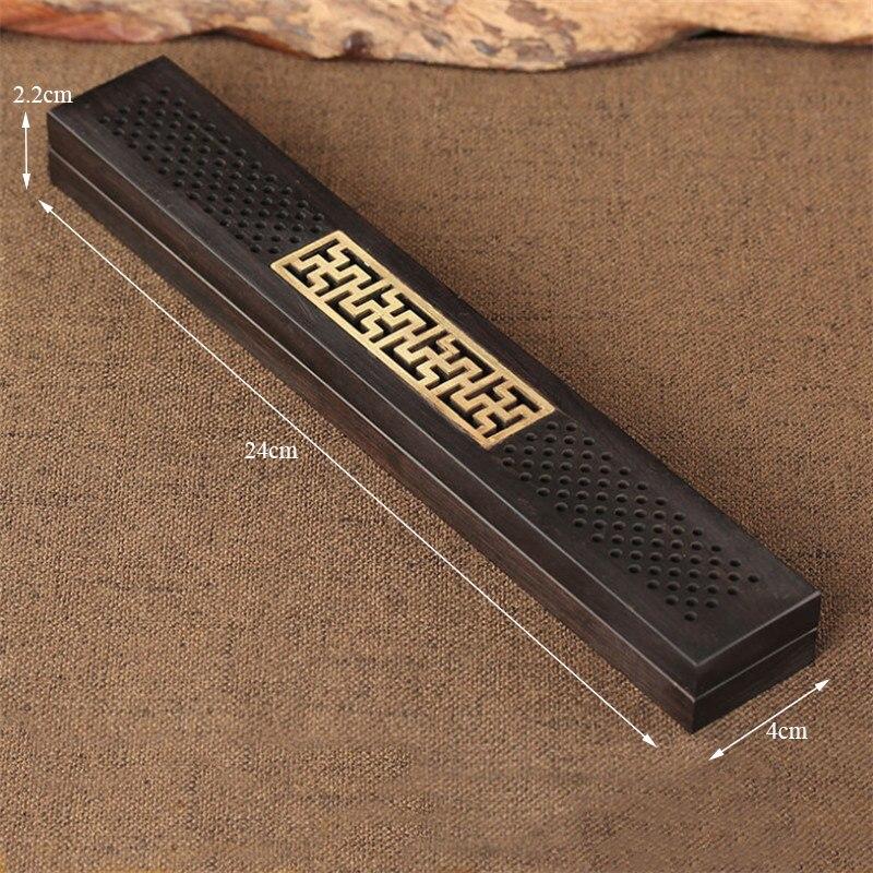 Quemador de incienso de madera negra de ébano hecho a mano, soporte de varilla de incienso hueco, juego de incensario con decoración del hogar de cobre puro
