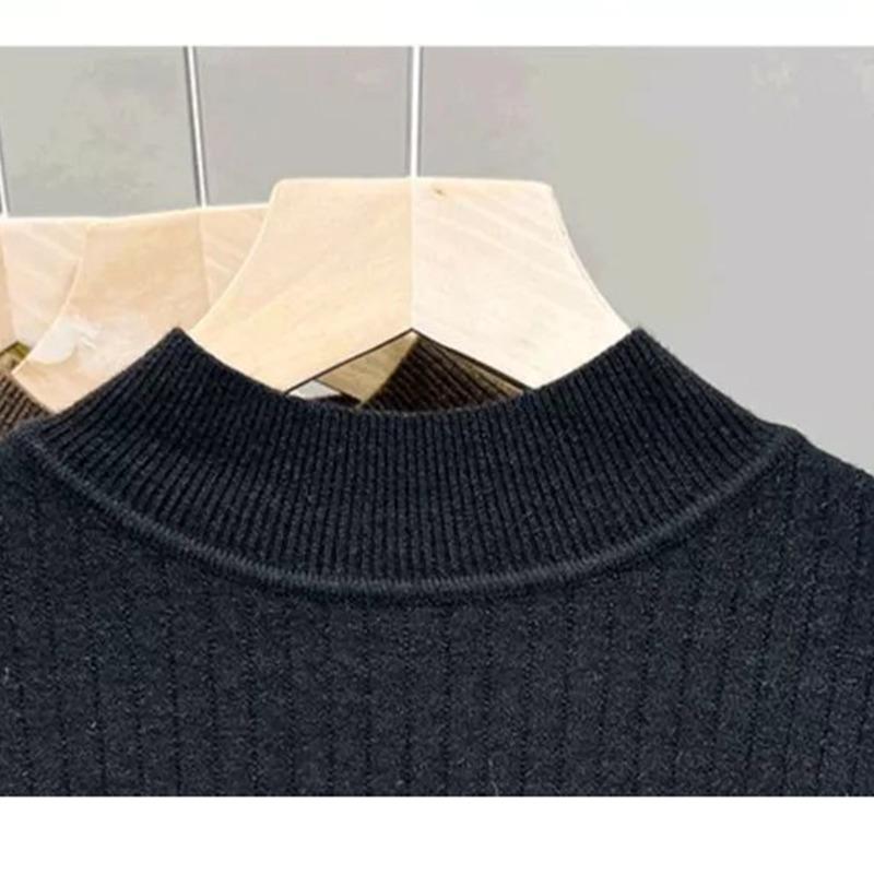 Women's Fashion Half High Collar Plush Sweater Autumn Winter Long Sleeve Thick Warm Pullovers Casual Solid Fleece Tops