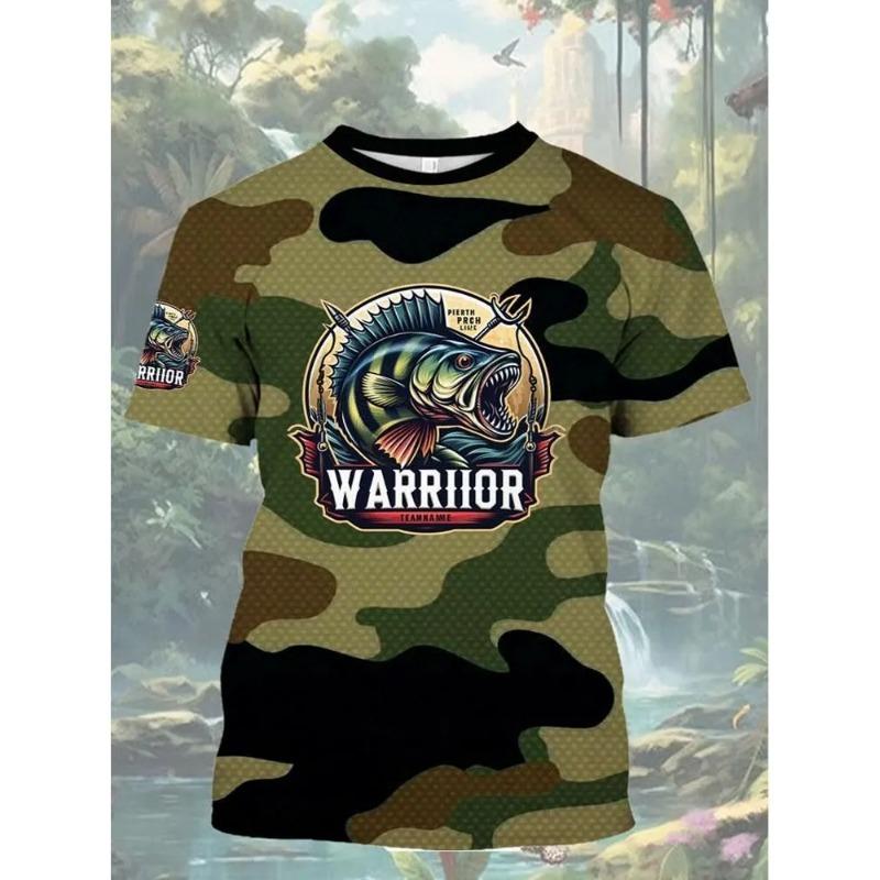 Summer Men's Fishing T-Shirts Short Sleeve 3d Fish Print Street T-Shirts Hip Hop Man Tees Loose Casual O-Neck Shirt